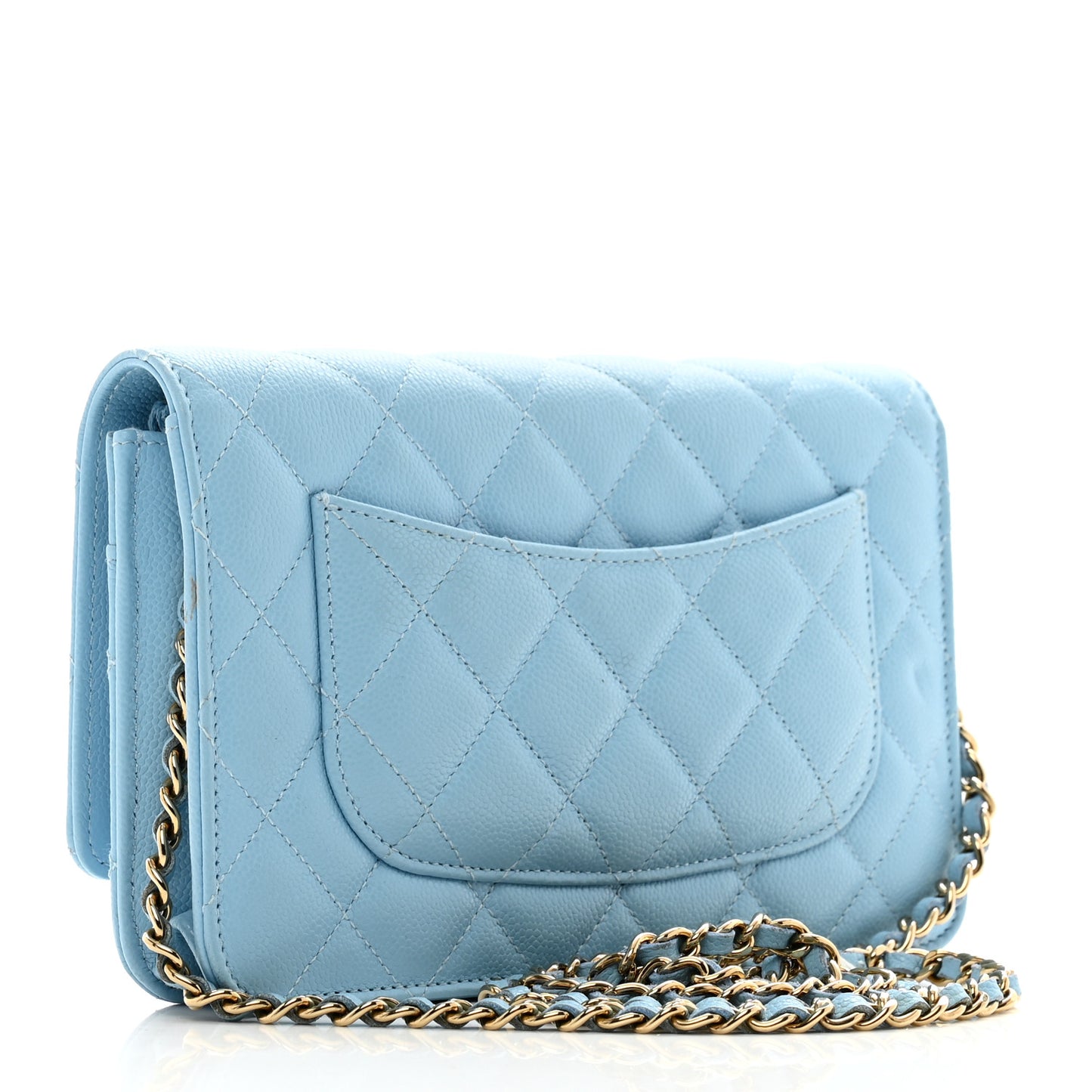 Caviar Quilted Wallet on Chain WOC Blue