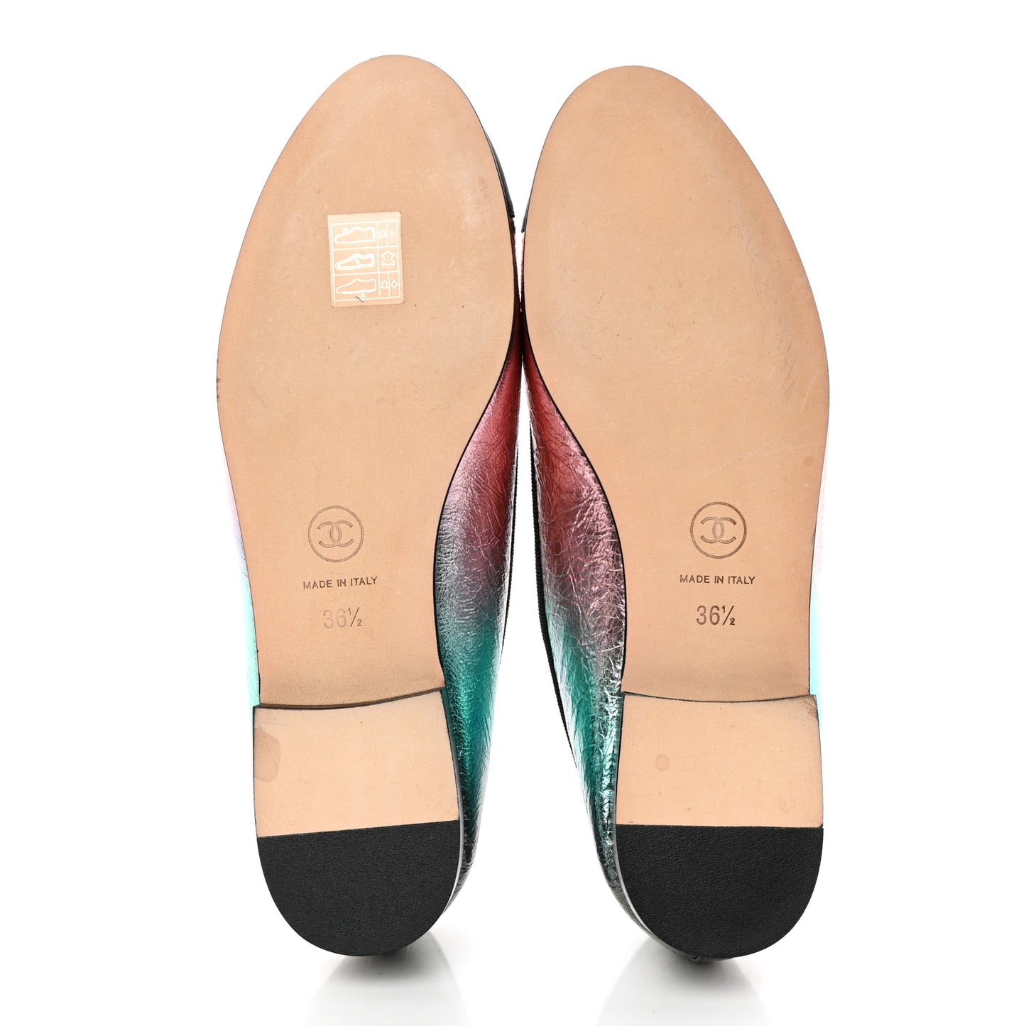 Laminated Calfskin Grosgrain Cap Toe CC Ballerina Flats 36.5 Multicolor Black