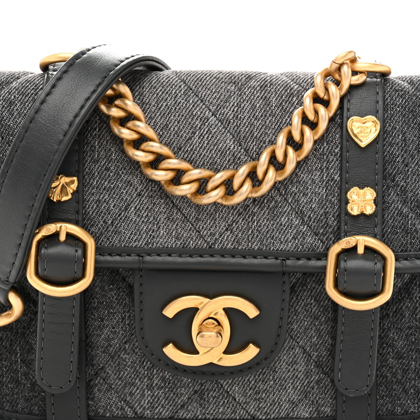 Denim Quilted Mini Flap Grey