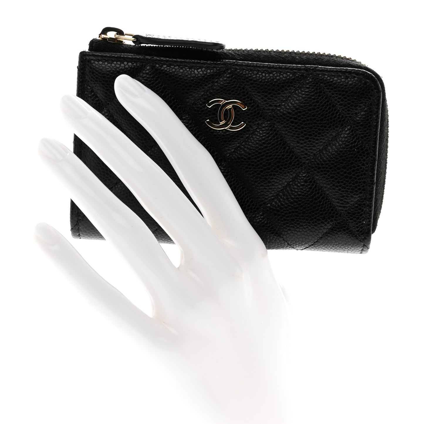 Caviar Quilted Zipped Key Holder Case Black