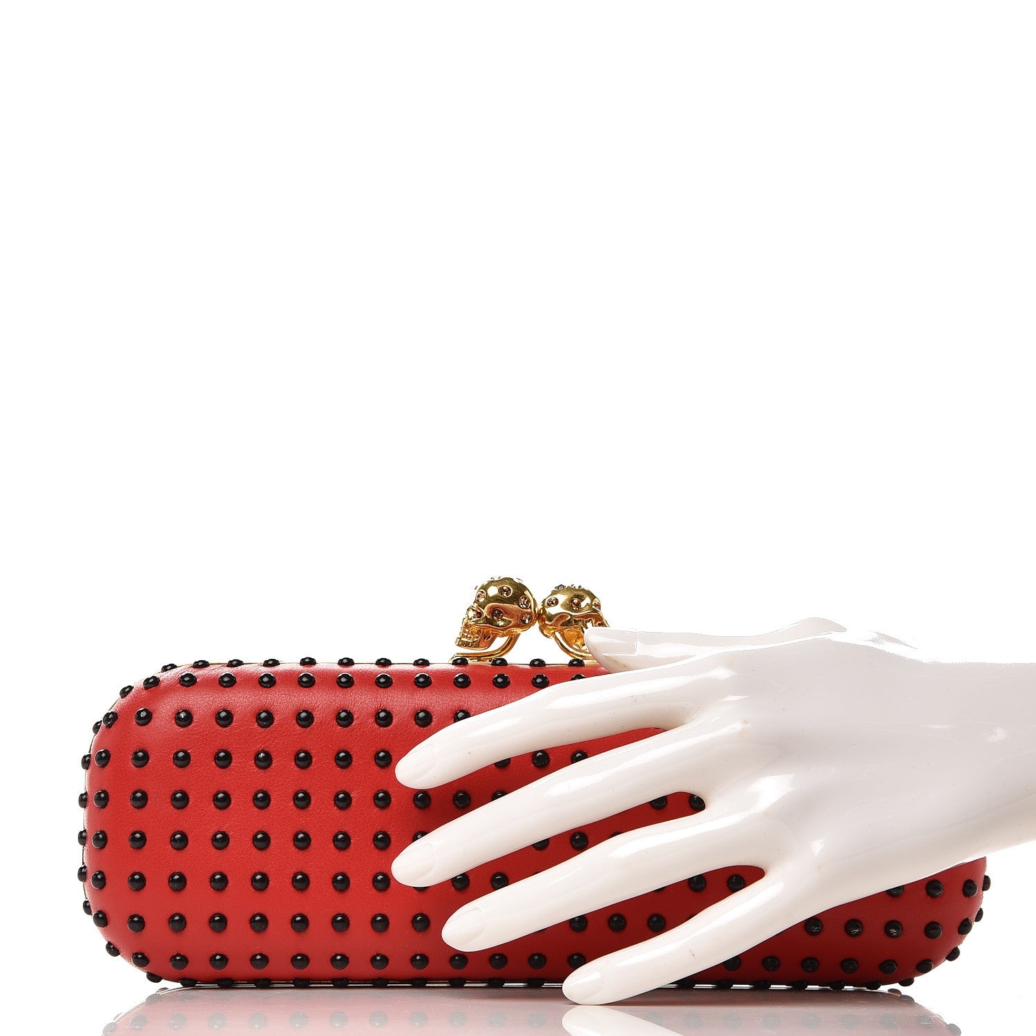 Alexander McQueen Nappa Bi-Color Twin Skull Box Clutch Black Red 2 of 7