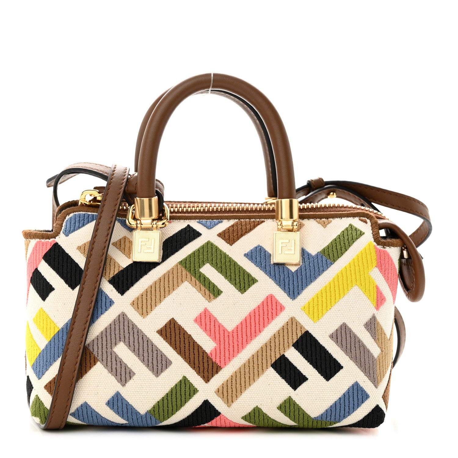 Fendi Canvas Vitello FF Multicolor Embroidered Mini By The Way Top Handle Boston Bag Multicolor 1 of 10