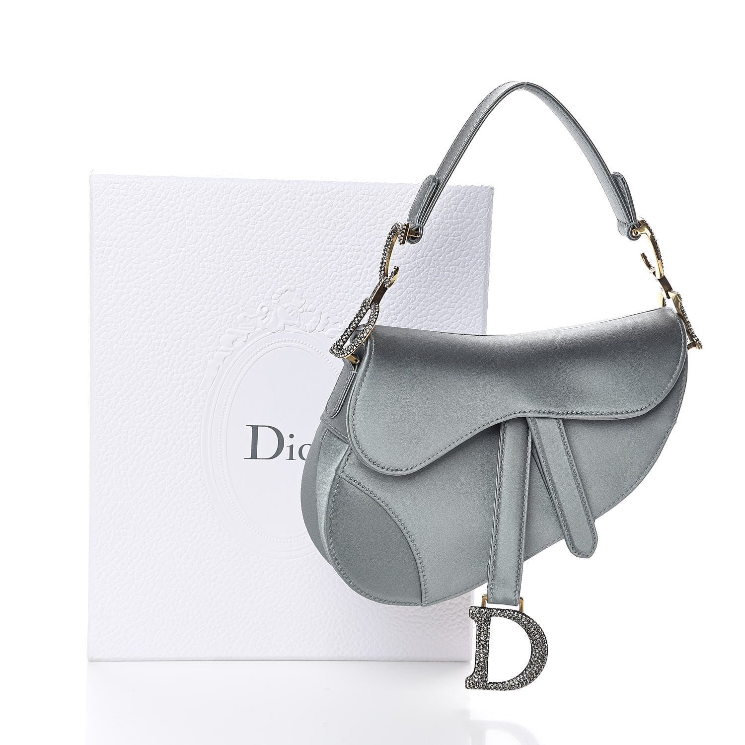 Christian Dior Satin Crystal Mini Saddle Bag Blue Gray 8 of 8
