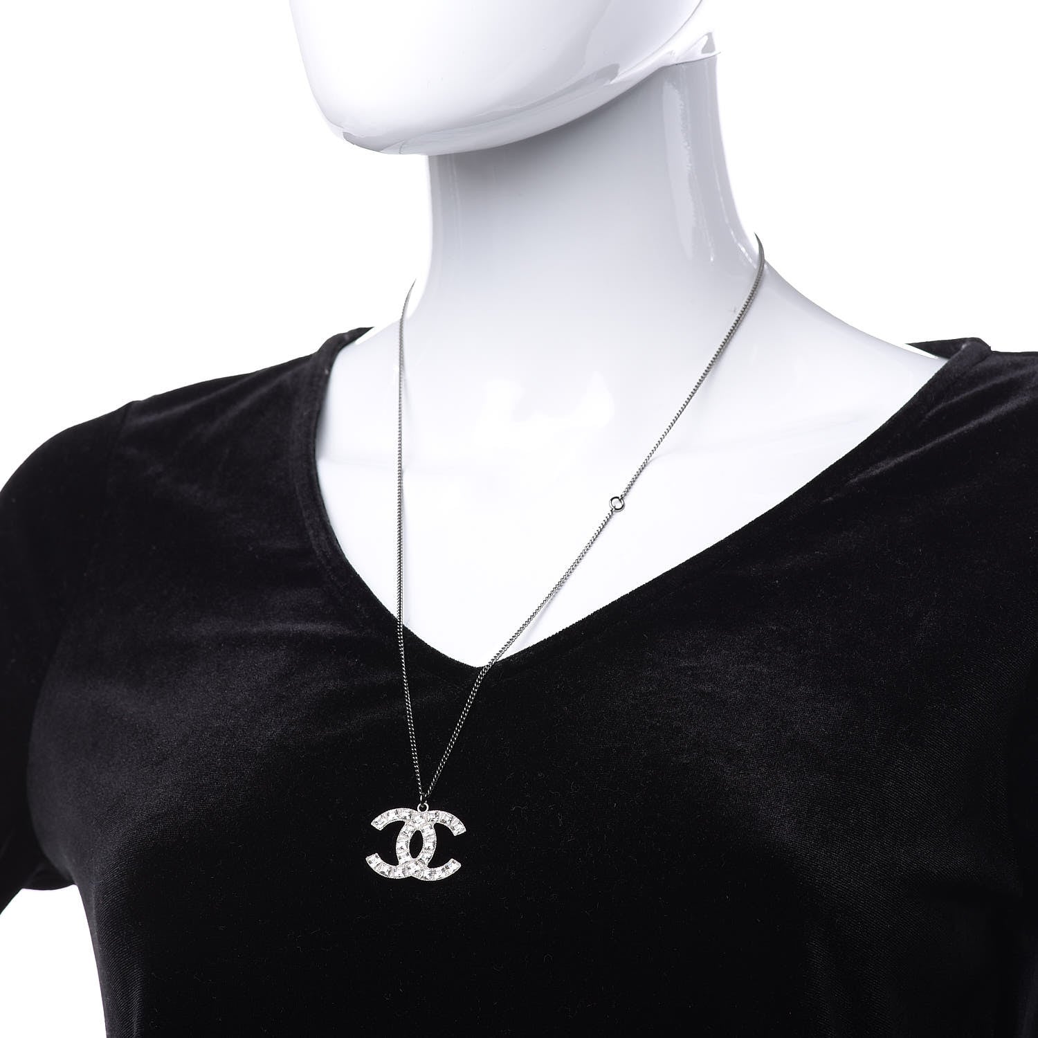 Chanel Baguette Crystal CC Necklace Silver 2 of 6
