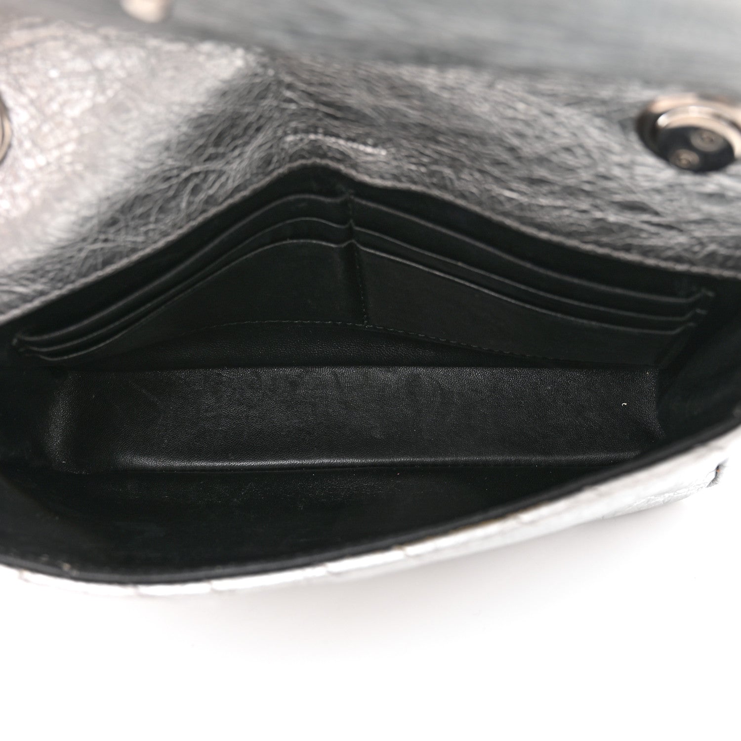 Balenciaga Metallic Arena Calfskin Logo Matelasse BB Chain Wallet Argent 5 of 11