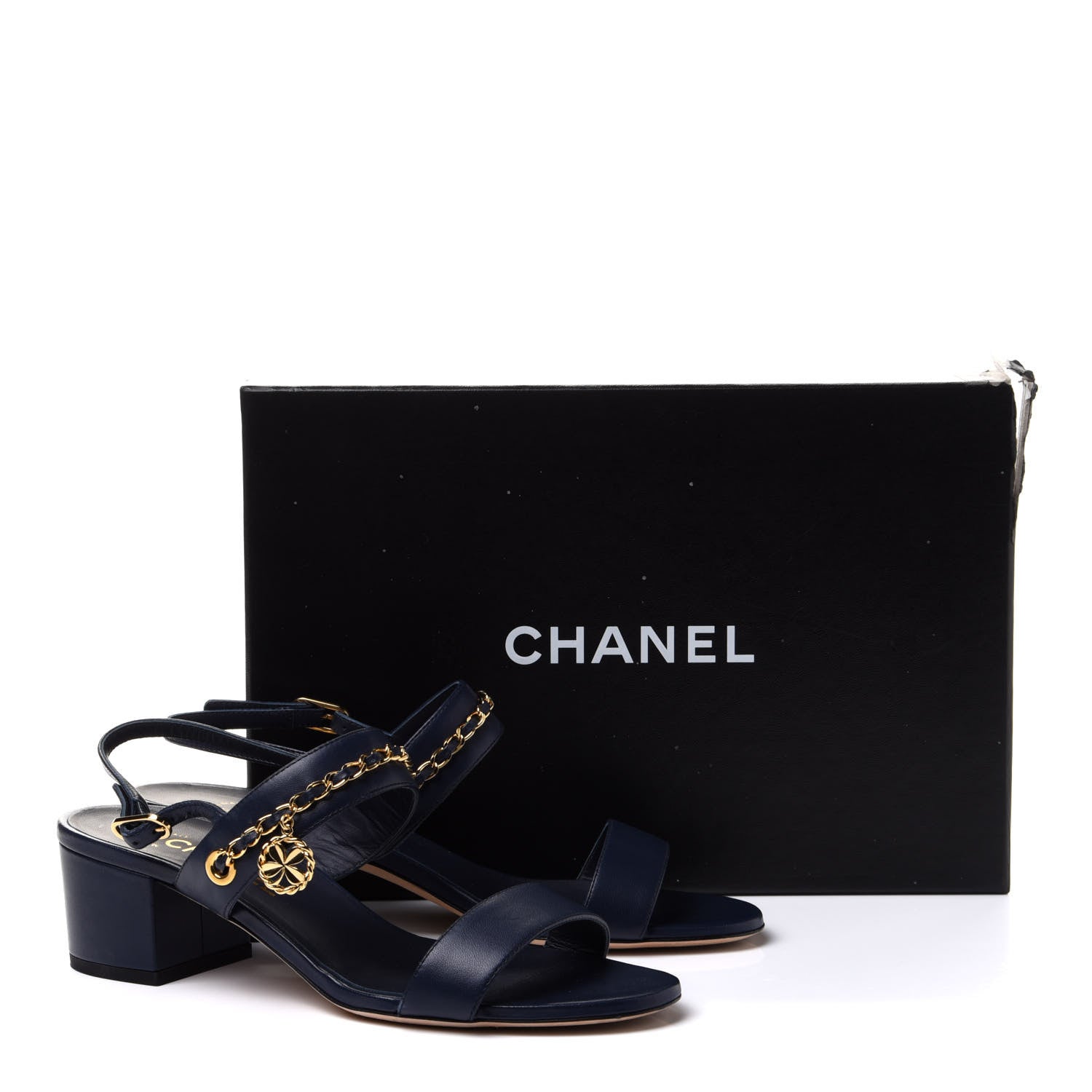 Chanel Lambskin Chain Clover Sandals 39 Navy 10 of 10