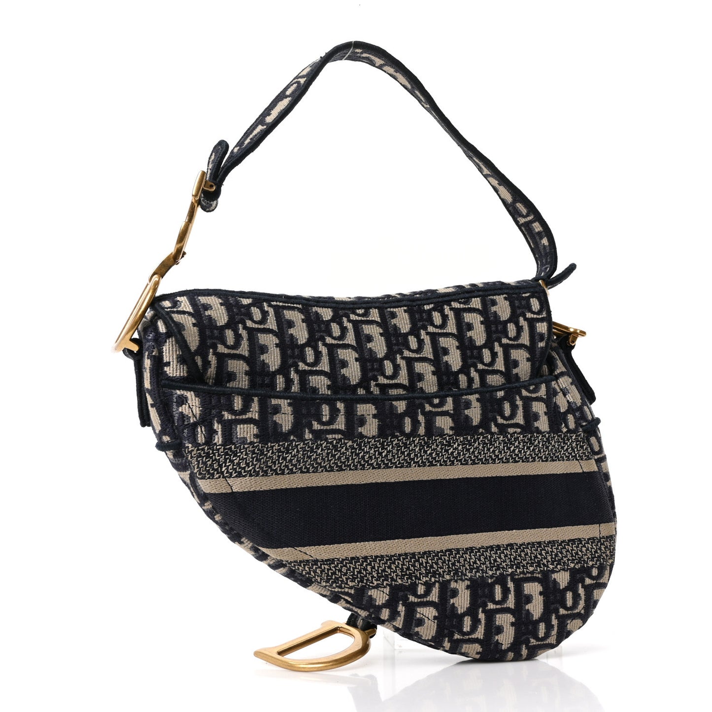 Oblique Embroidered Saddle Bag Blue