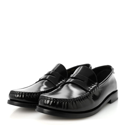 Saint Laurent Glazed Calfskin Le Loafer 15 Penny Slippers 38.5 Black 7 of 20