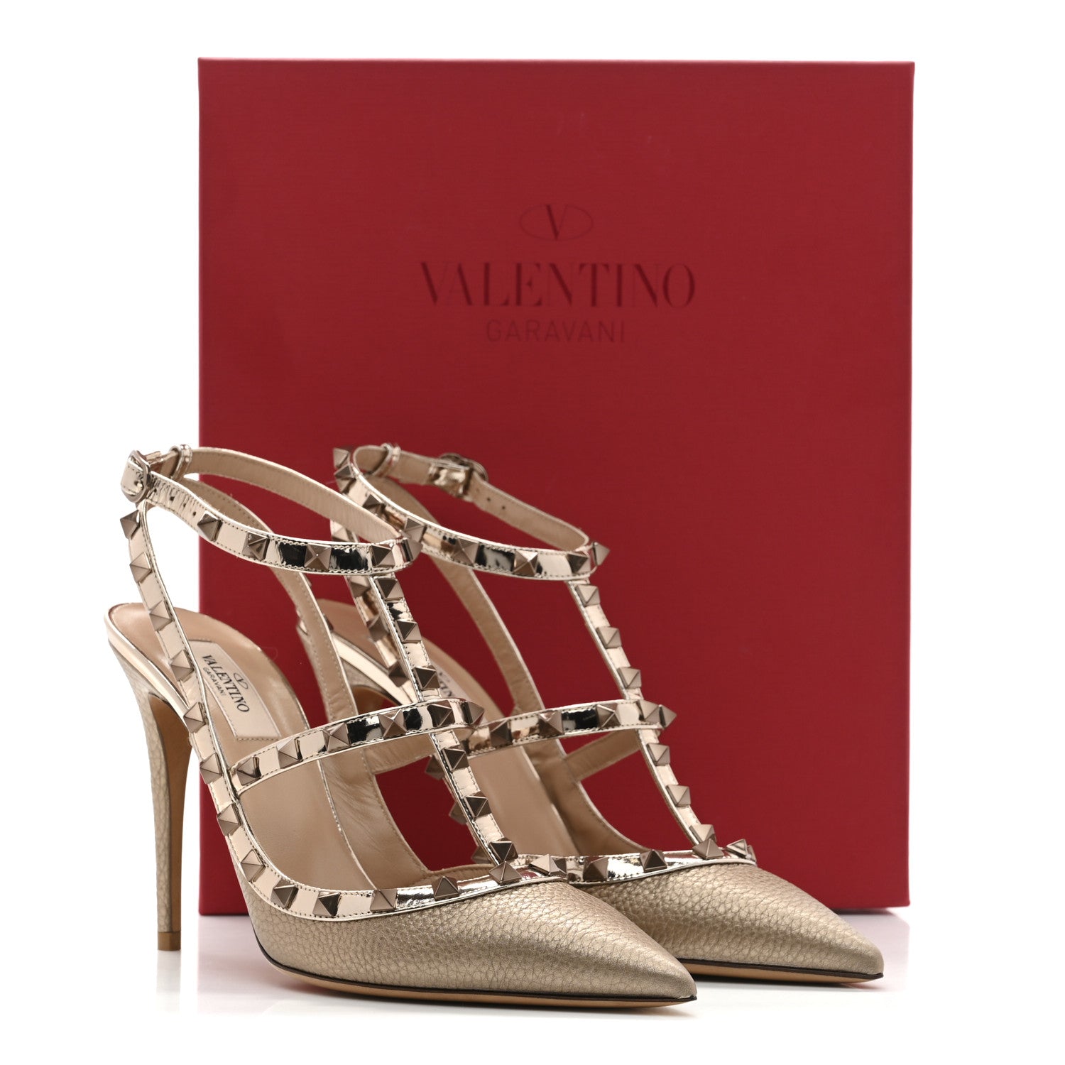 Valentino Garavani Pebbled Calfskin Rockstud Ankle Strap Pumps 40 Skin 10 of 10