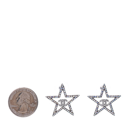 Chanel Ruthenium Crystal Star CC Earrings Iridescent Pink 2 of 4