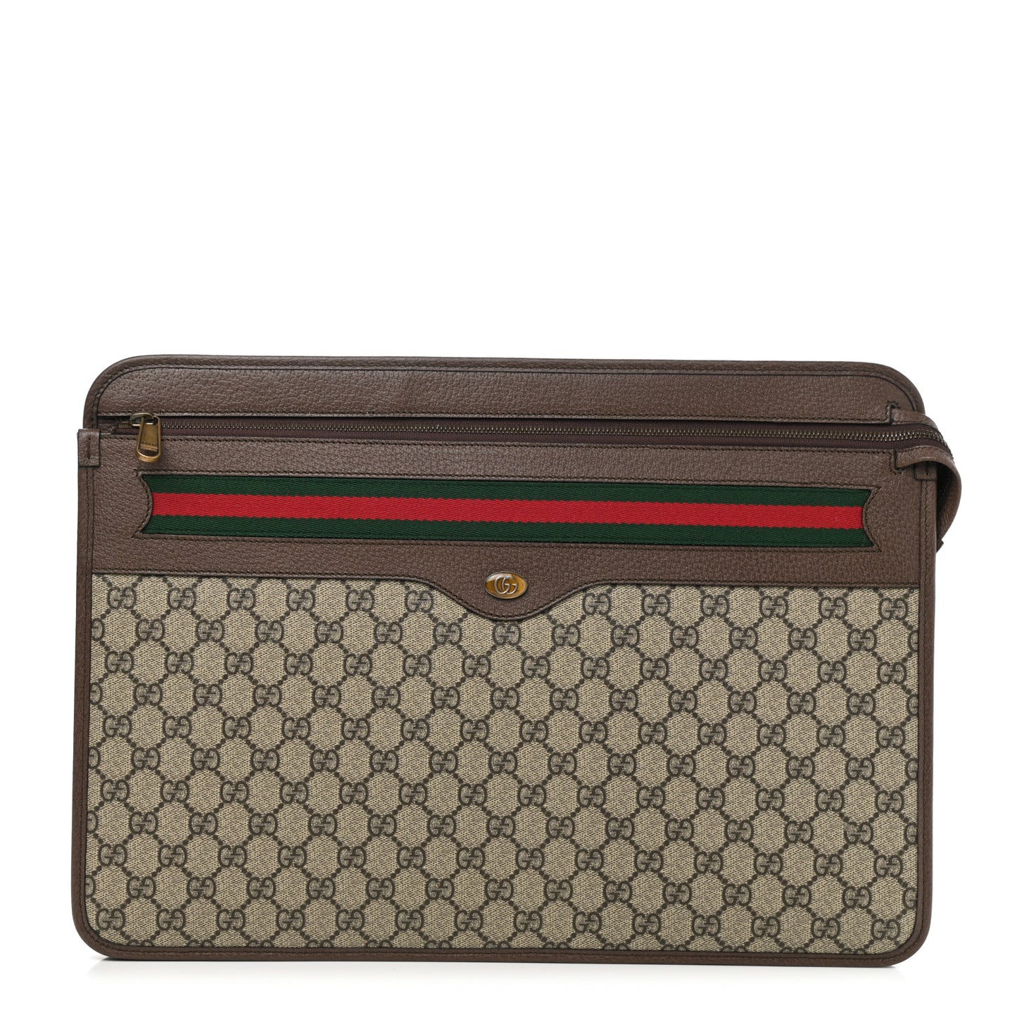 GG Supreme Monogram Textured Calfskin Web Ophidia Documents Holder Beige Ebony New Acero