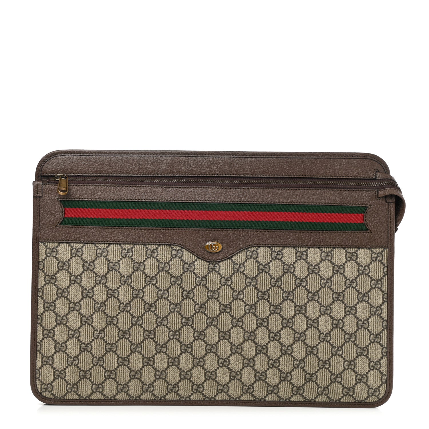 Gucci GG Supreme Monogram Textured Calfskin Web Ophidia Documents Holder Beige Ebony New Acero 1 of 7