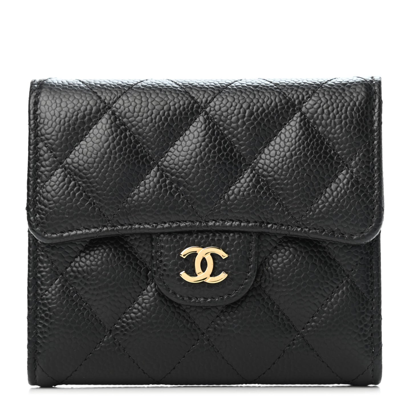 Caviar Quilted Compact Flap Wallet Black
