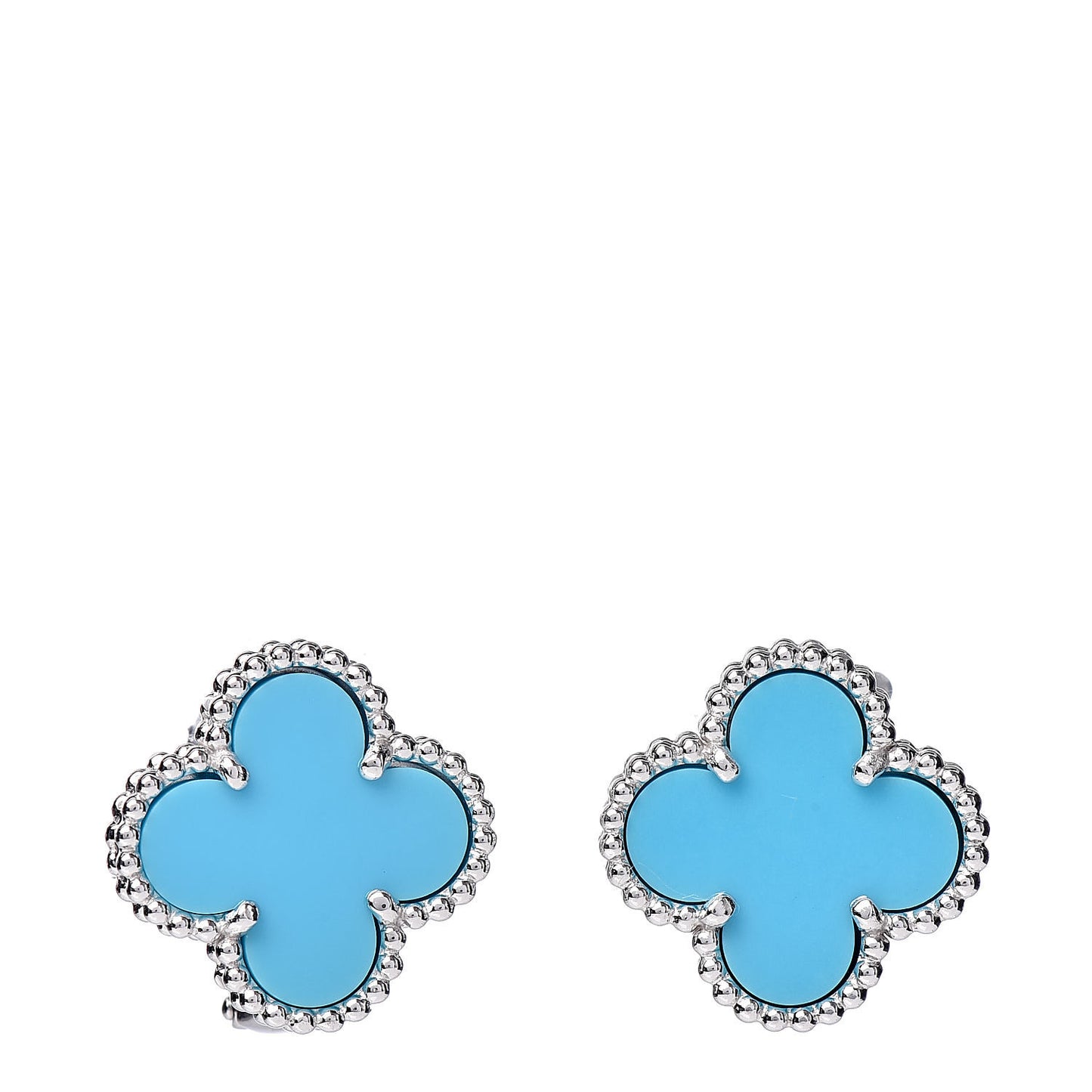 18K White Gold Turquoise Vintage Alhambra Earrings