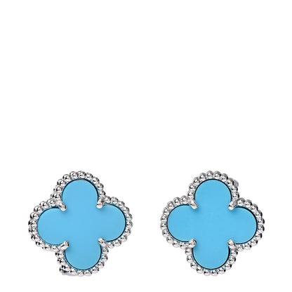 Van Cleef & Arpels 18K White Gold Turquoise Vintage Alhambra Earrings 1 of 5