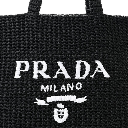 Prada Yarn Raffia Effect Crochet Large Logo Tote Black 8 of 10