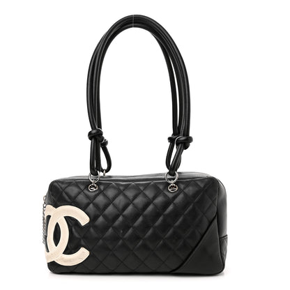 Chanel Calfskin Quilted Large Cambon Bowler Black White 1 of 11
