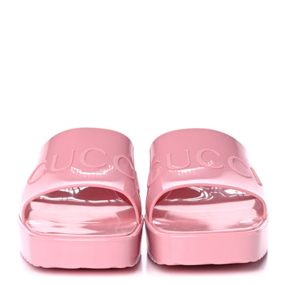 Gucci Rubber Gucci Logo Womens Platform 20/60mm Slide Sandals 36 Wild Rose 2 of 13