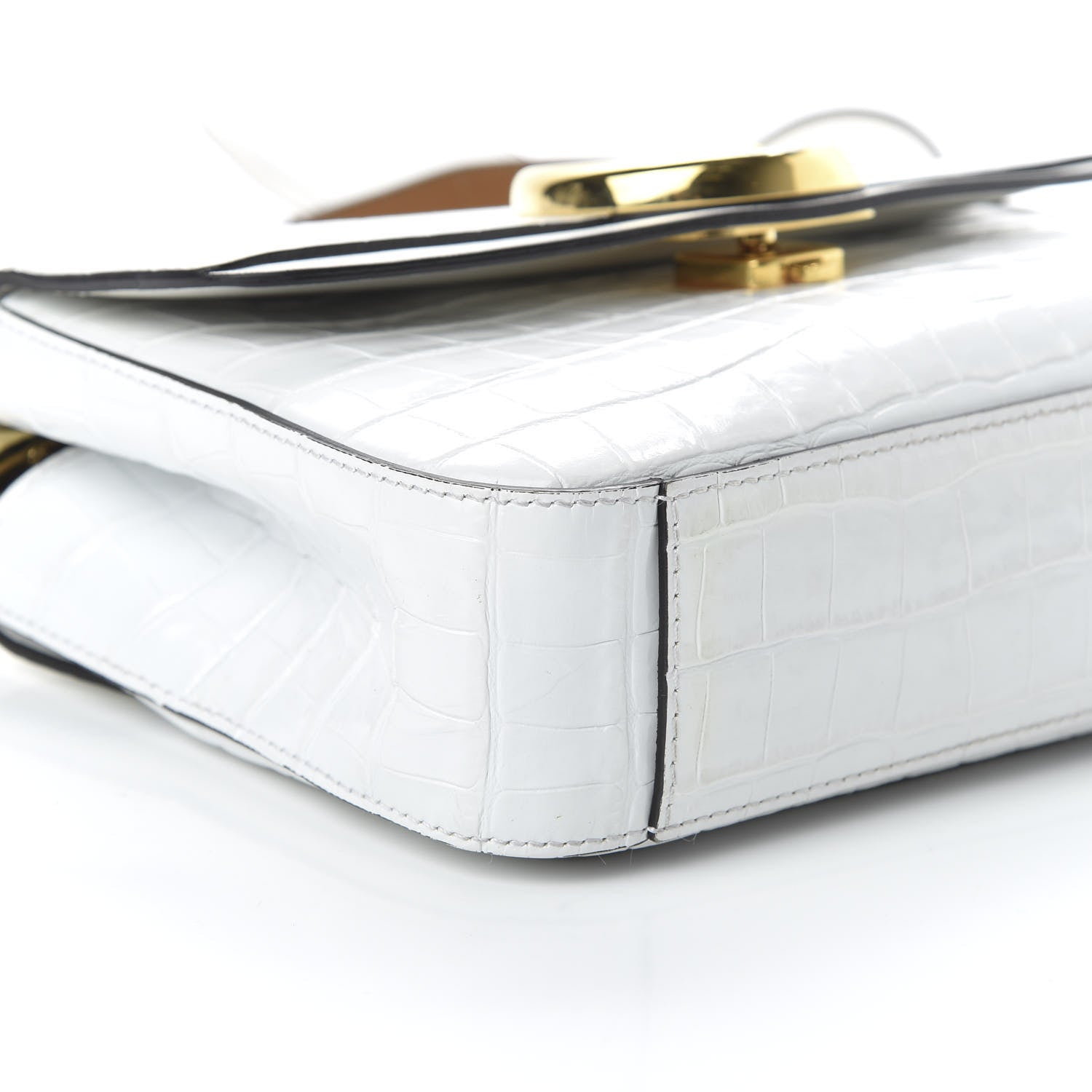 Chloe Calfskin Crocodile Embossed Small C Double Carry Brilliant White 7 of 12