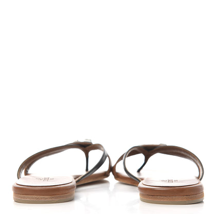 Hermes Calfskin Corfou Sandals 37 Naturel Black 7 of 10