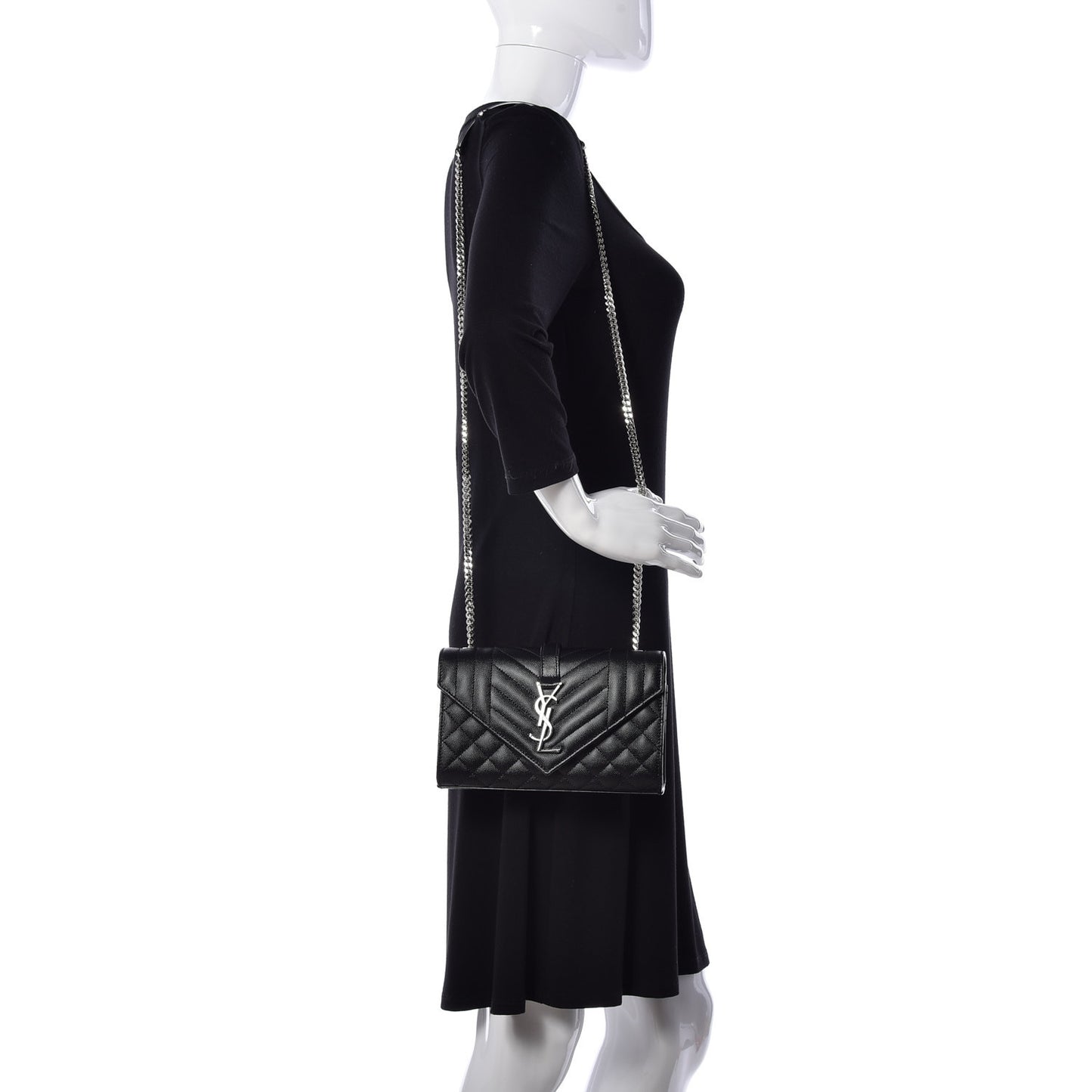 Grain De Poudre Textured Mixed Matelasse Triquilt Small Monogram Satchel Black