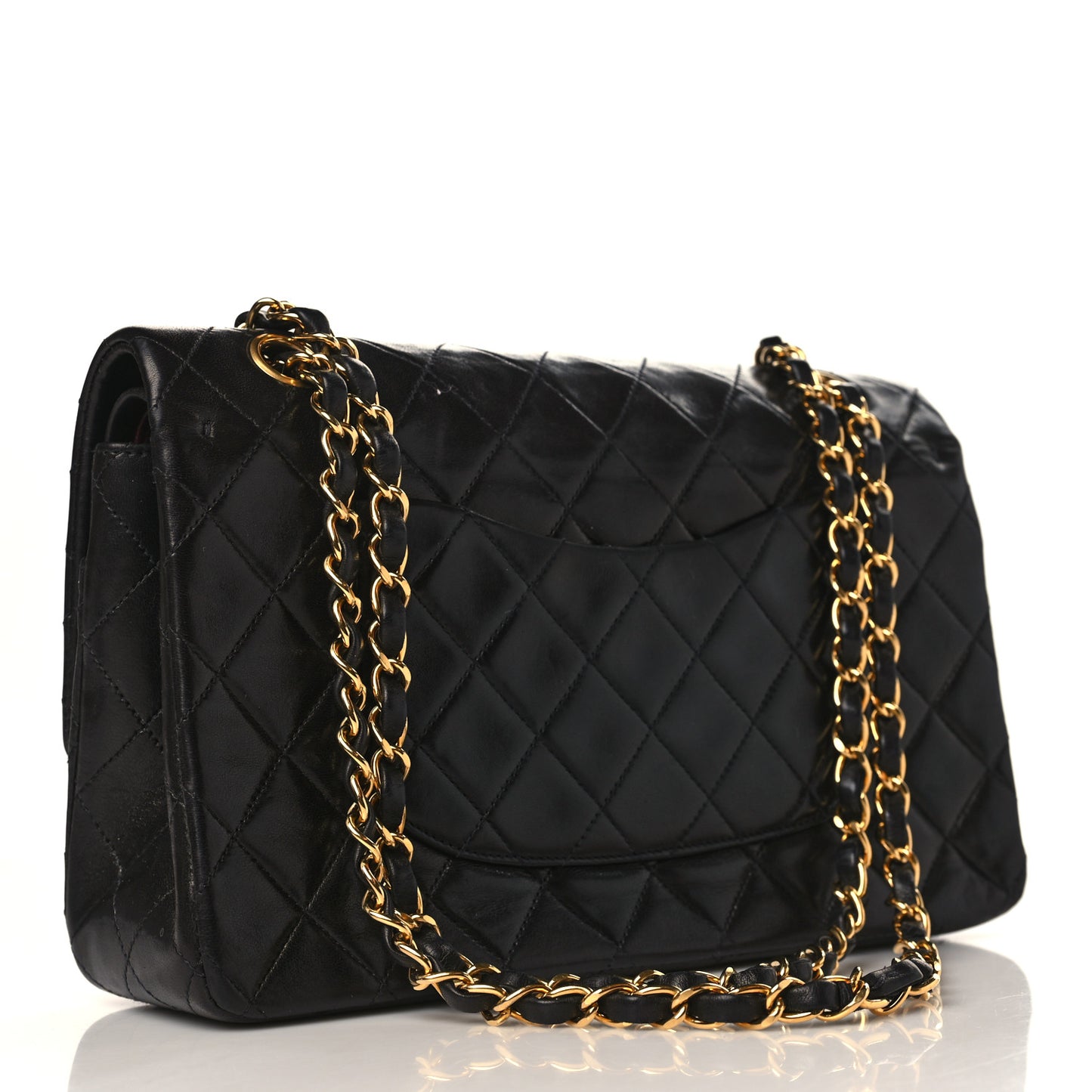 Lambskin Quilted Medium Double Flap Black