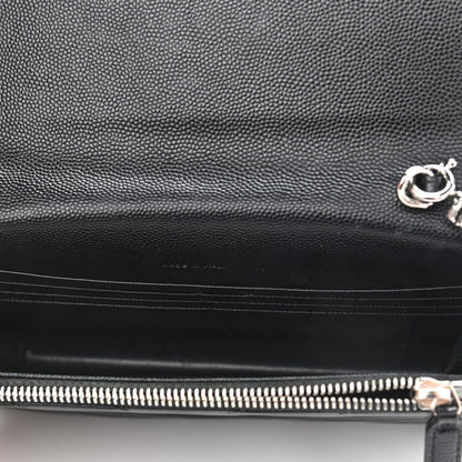 Saint Laurent Grain De Poudre Matelasse Chevron Monogram Envelope Chain Wallet Black 4 of 8