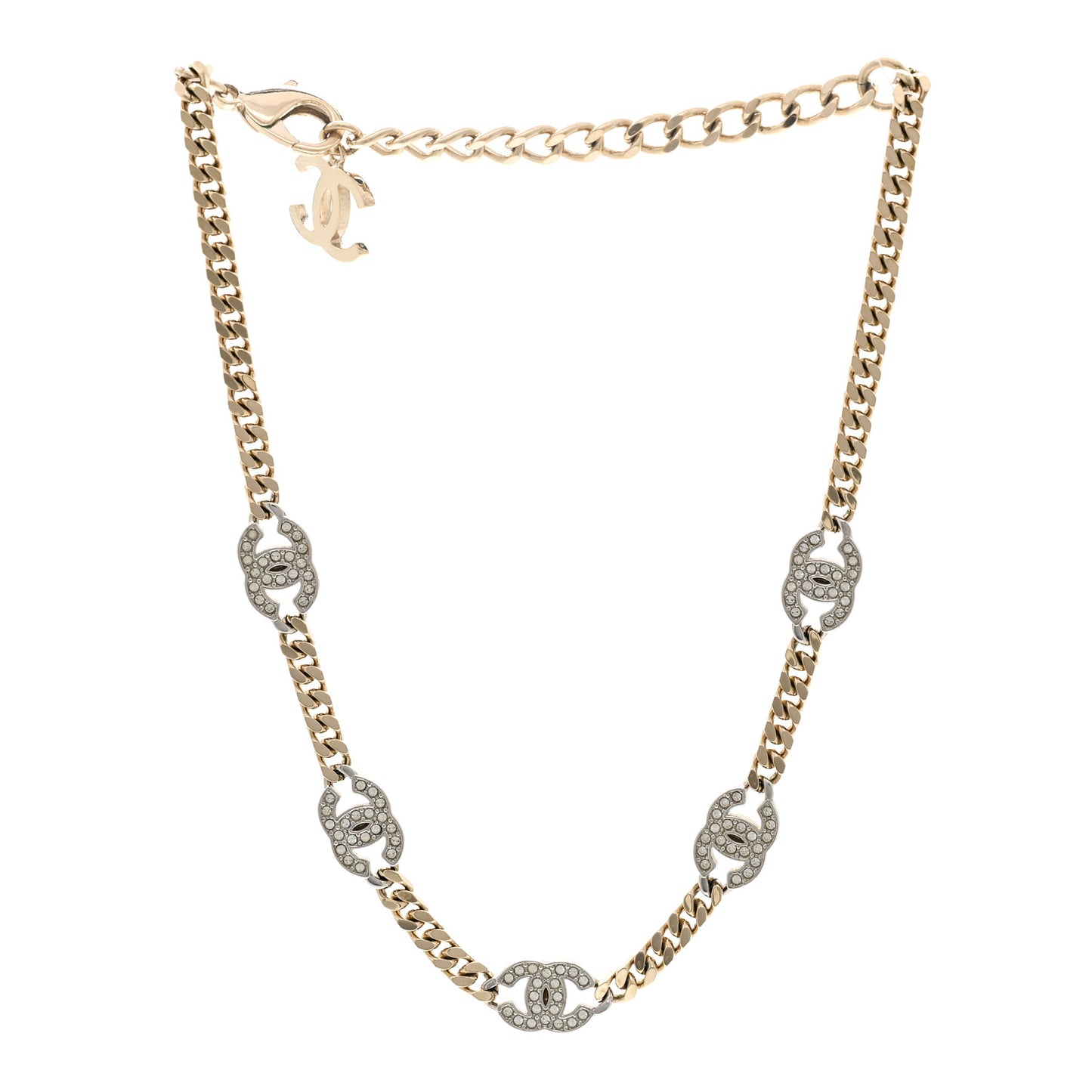 Crystal Chain CC Necklace Gold Silver