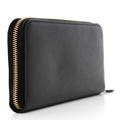 Prada Saffiano Triangle Zip Around Wallet Black 3 of 8