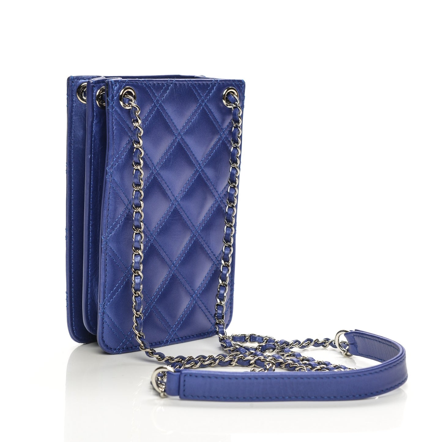 Calfskin Quilted Crossbody CC Phone Holder Dark Blue