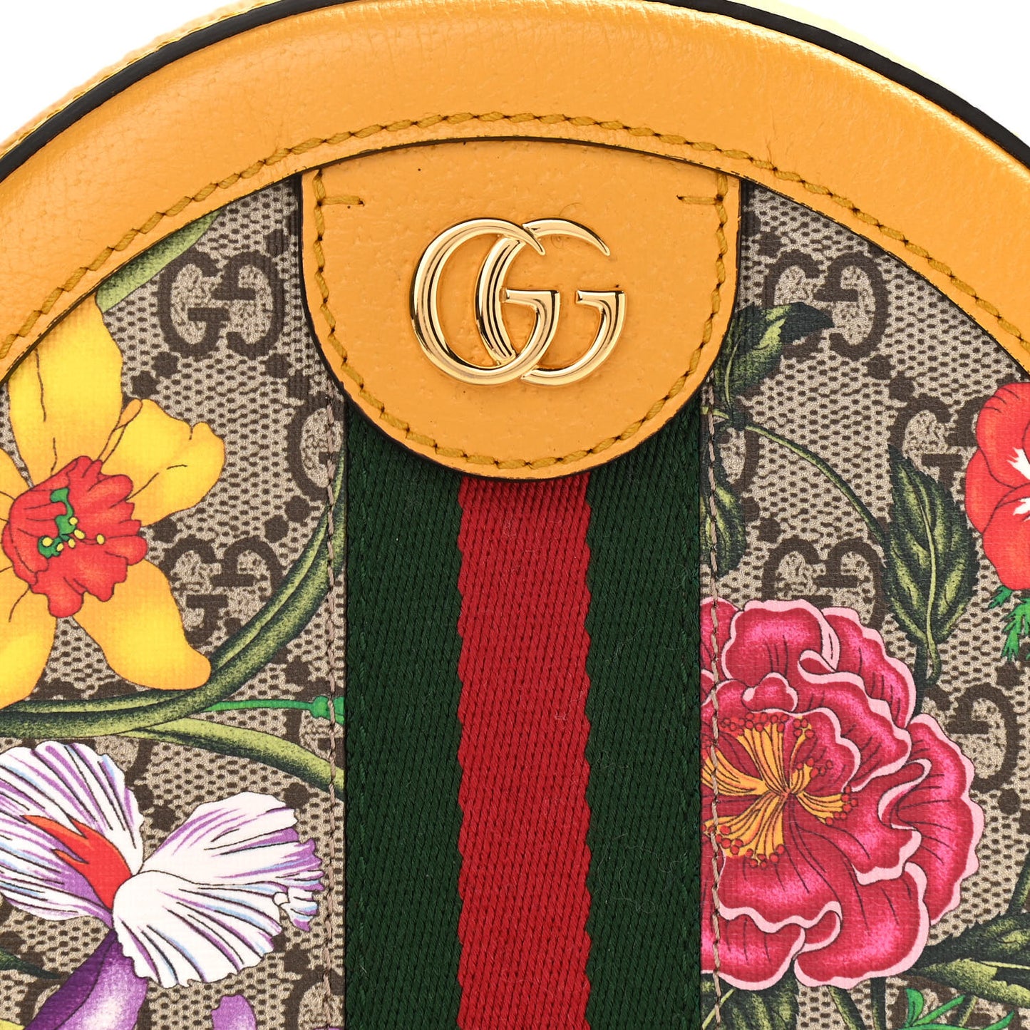 GG Supreme Monogram Flora Web Mini Ophidia Round Shoulder Bag Beige Multicolor Crop