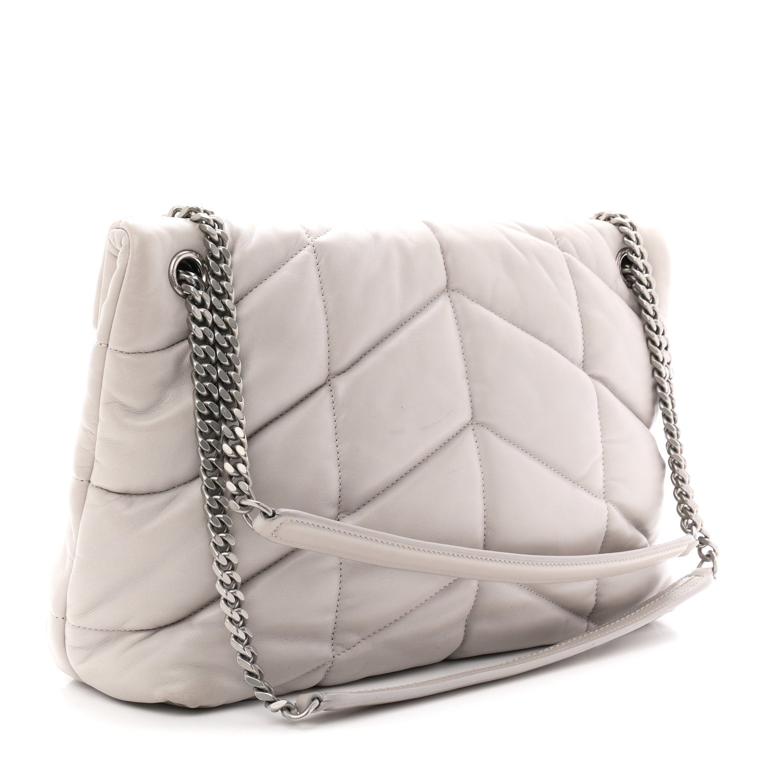 Saint Laurent Lambskin Quilted Medium Loulou Puffer Monogram Chain Satchel Granite 3 of 11