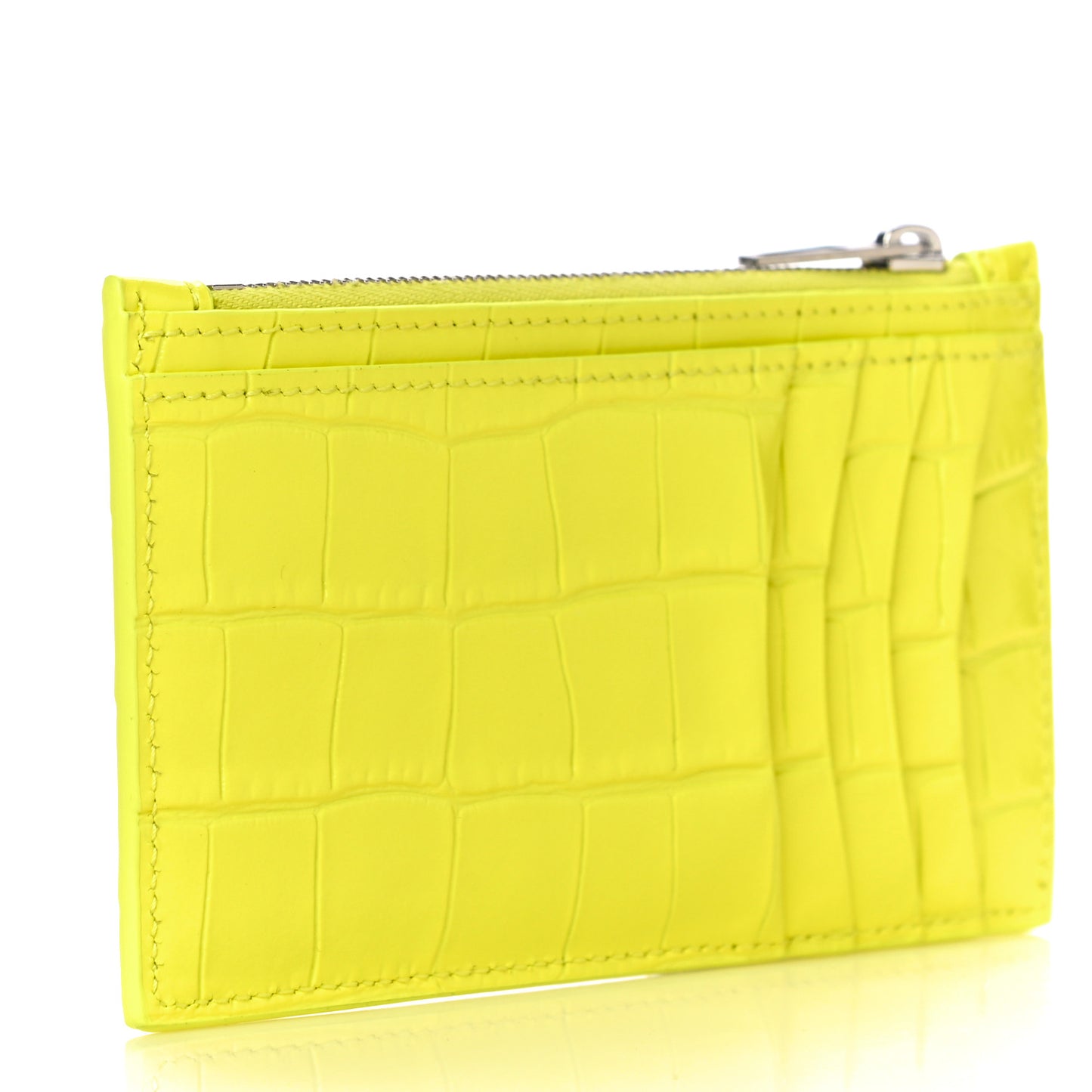 Shiny Calfskin Crocodile Embossed Hourglass Long Coin Case Card Holder Light Yellow