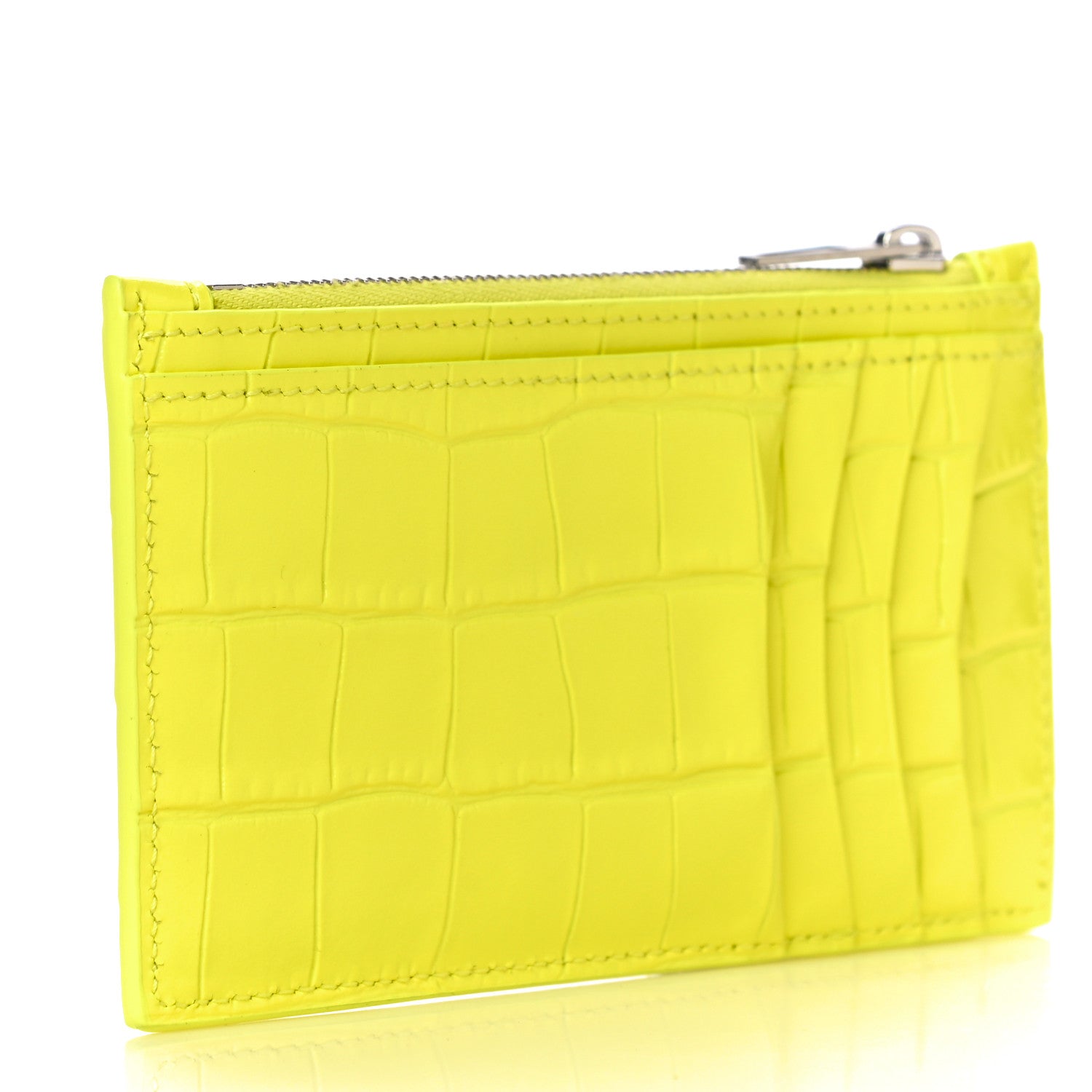 Balenciaga Shiny Calfskin Crocodile Embossed Hourglass Long Coin Case Card Holder Light Yellow 3 of 10