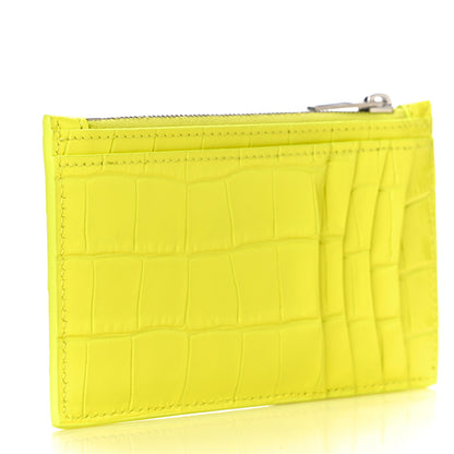 Balenciaga Shiny Calfskin Crocodile Embossed Hourglass Long Coin Case Card Holder Light Yellow 3 of 10