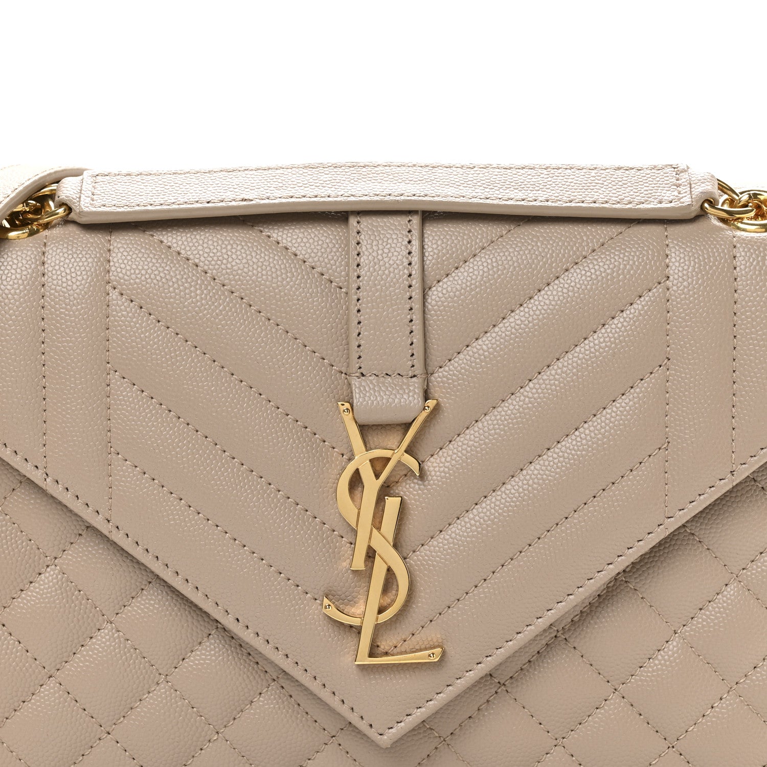 Saint Laurent Grain De Poudre Textured Mixed Matelasse Medium Triquilt Monogram Satchel Dark Beige 7 of 9