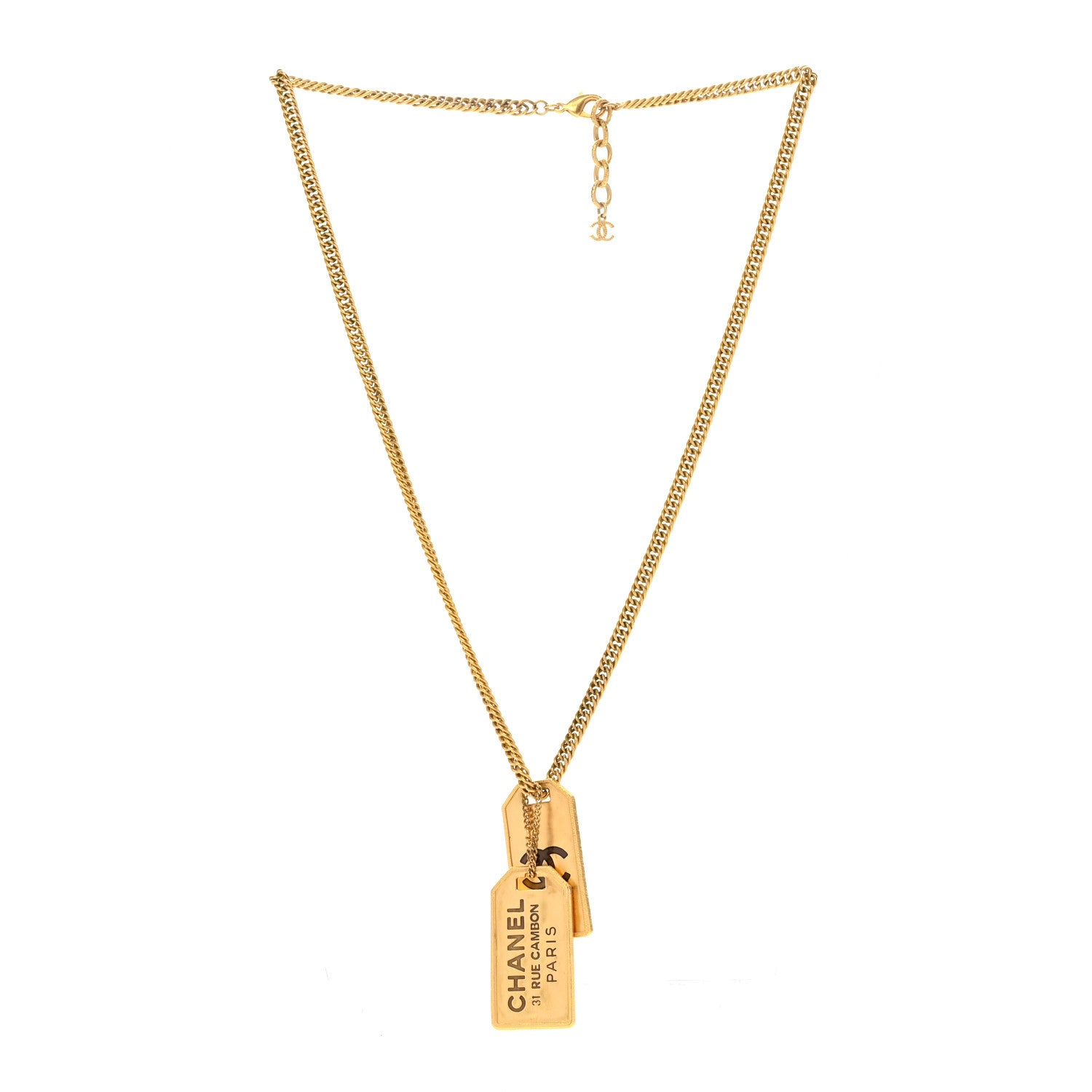 Chanel ID Dog Tag Charm Necklace Gold 3 of 5