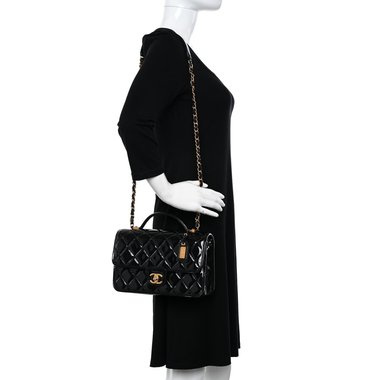 Chanel Patent Quilted Small School Memory Top Handle Flap Black 2 of 12