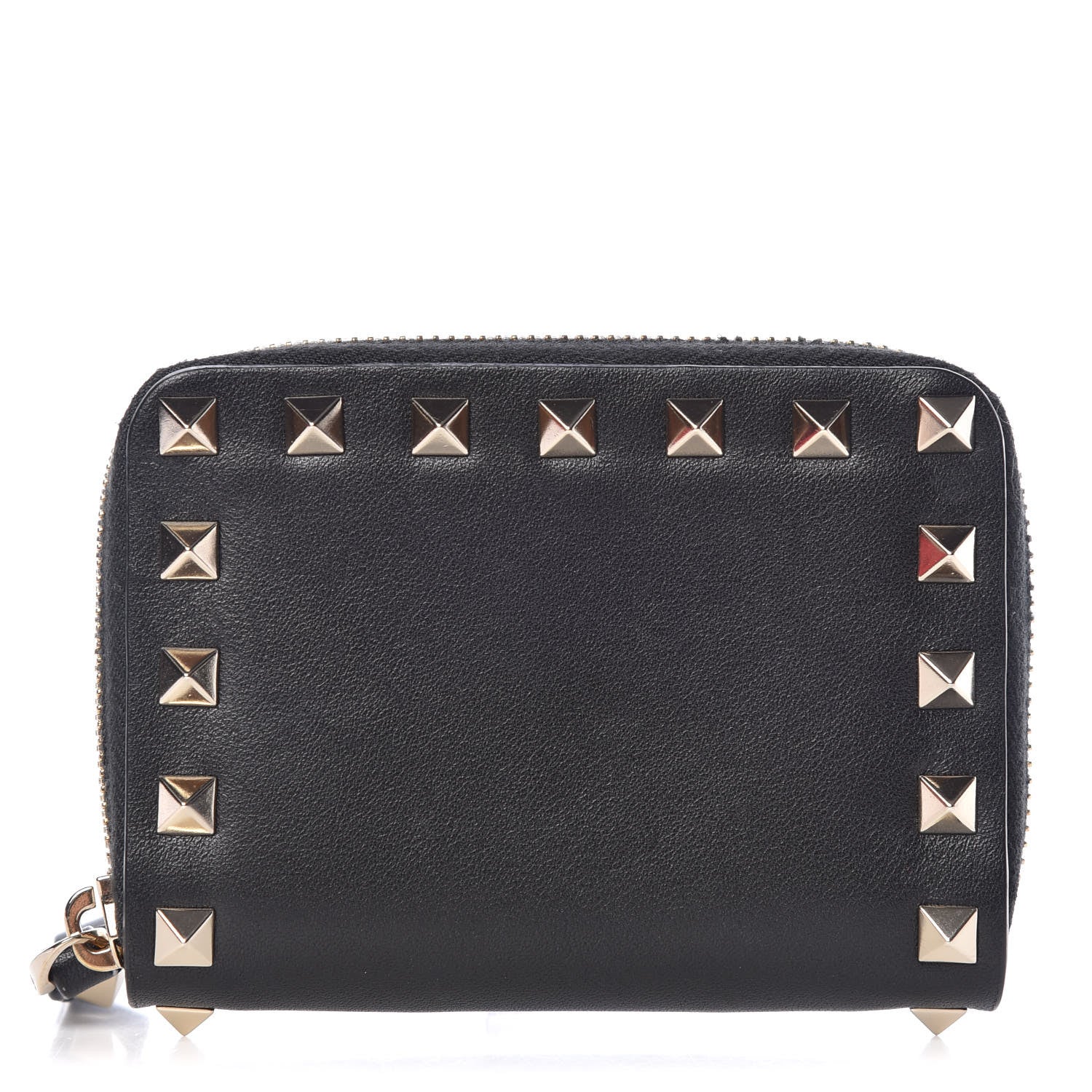 Valentino Garavani Calfskin Rockstud Zip Around Coin Case Card Holder Black 1 of 8