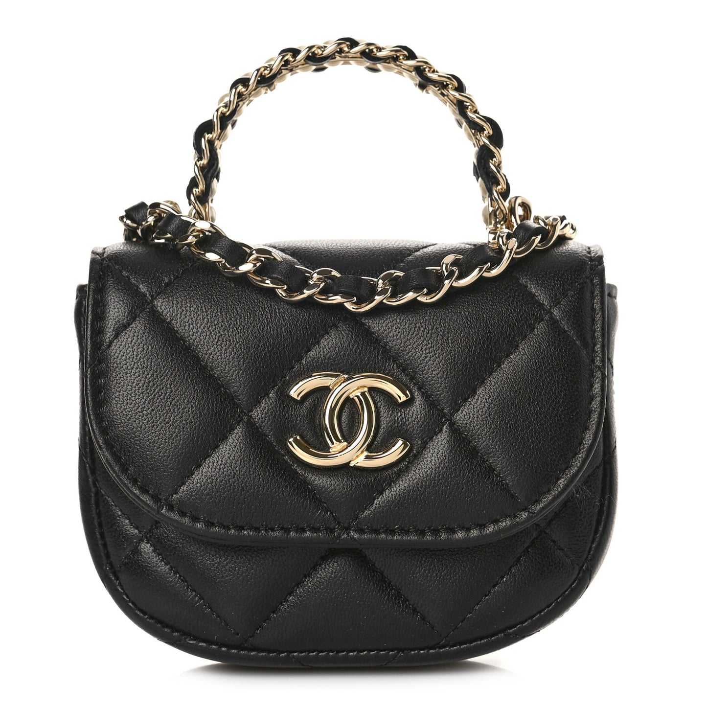 Lambskin Quilted Pearl Top Handle Clutch With Chain Black