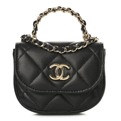 Chanel Lambskin Quilted Pearl Top Handle Clutch With Chain Black 1 of 11