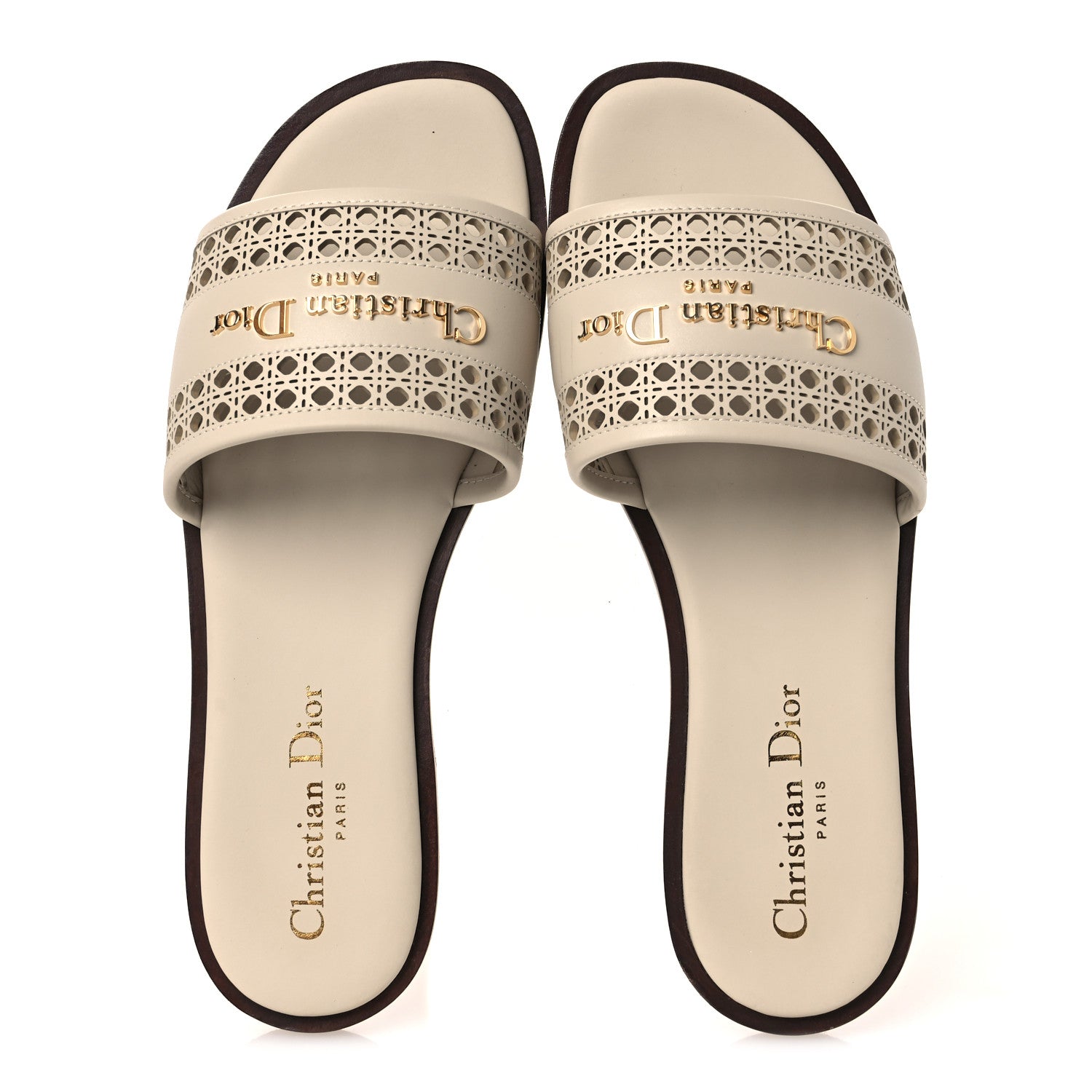 Christian Dior Calfskin Lambskin Micro Cannage D-Lane Flat Slide