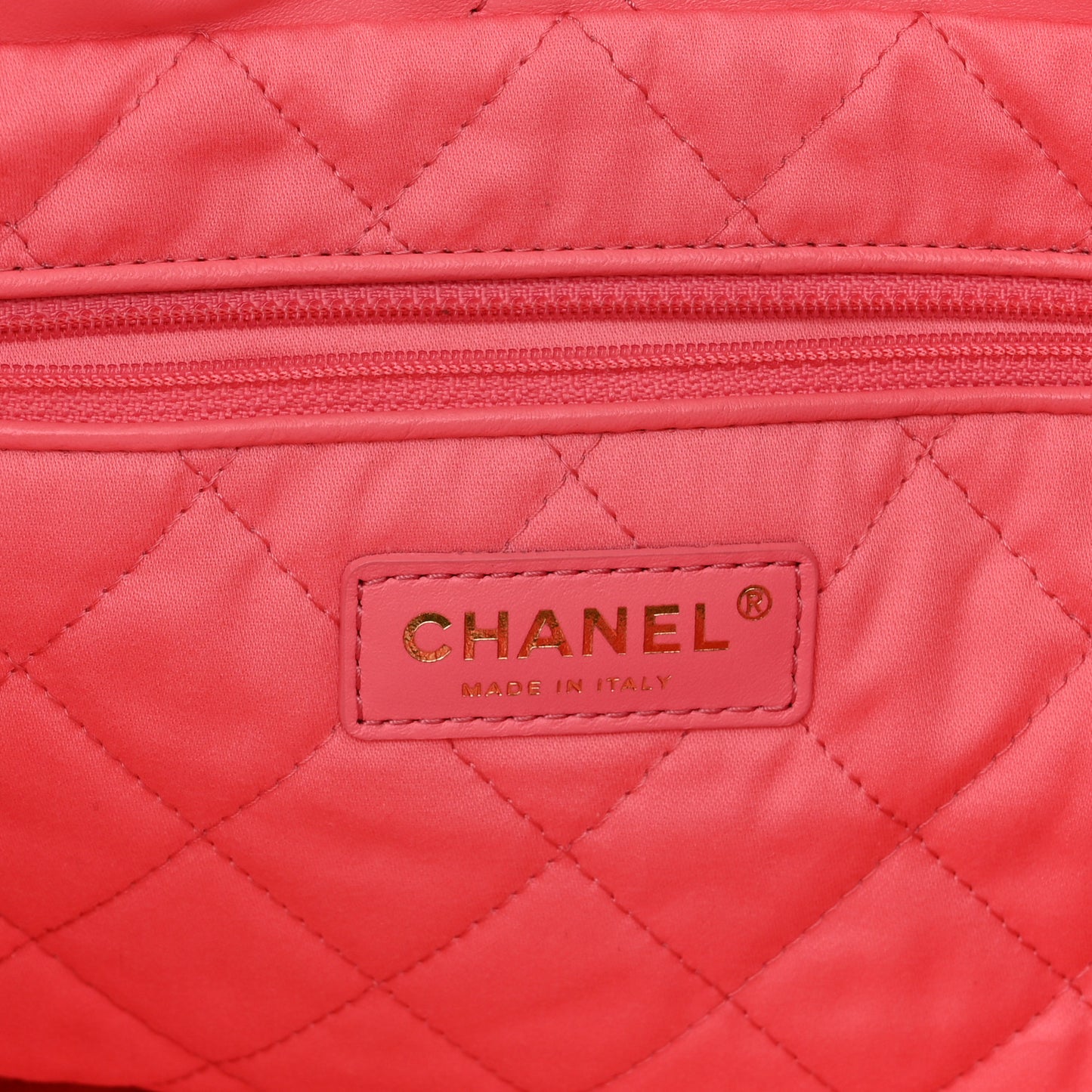 Shiny Calfskin Quilted Chanel 22 Drawstring Bag Coral Pink