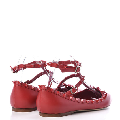Valentino Garavani Calfskin Lacquered Monochrome Rockstud Cage Ballerina Flats 39.5 Rosso Valentino 3 of 7