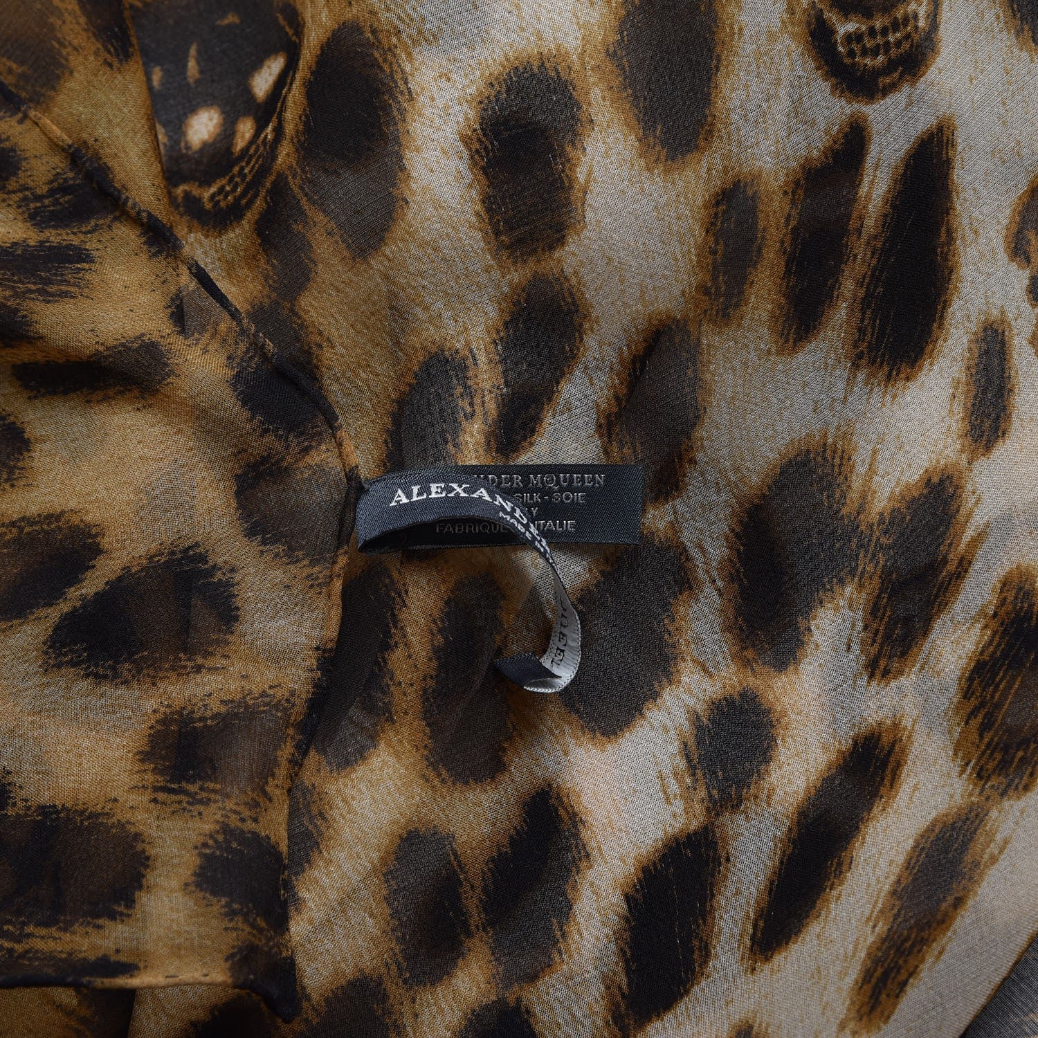 Alexander McQueen Silk Chiffon Leopard Skull Scarf Brown 282447