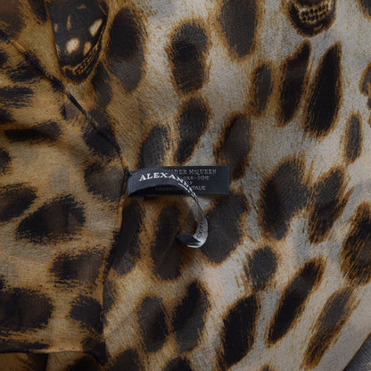 Alexander McQueen Silk Chiffon Leopard Skull Scarf Brown 5 of 8