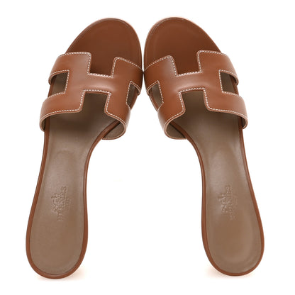 Hermes Calfskin Oasis Sandals 38 Gold 2 of 9