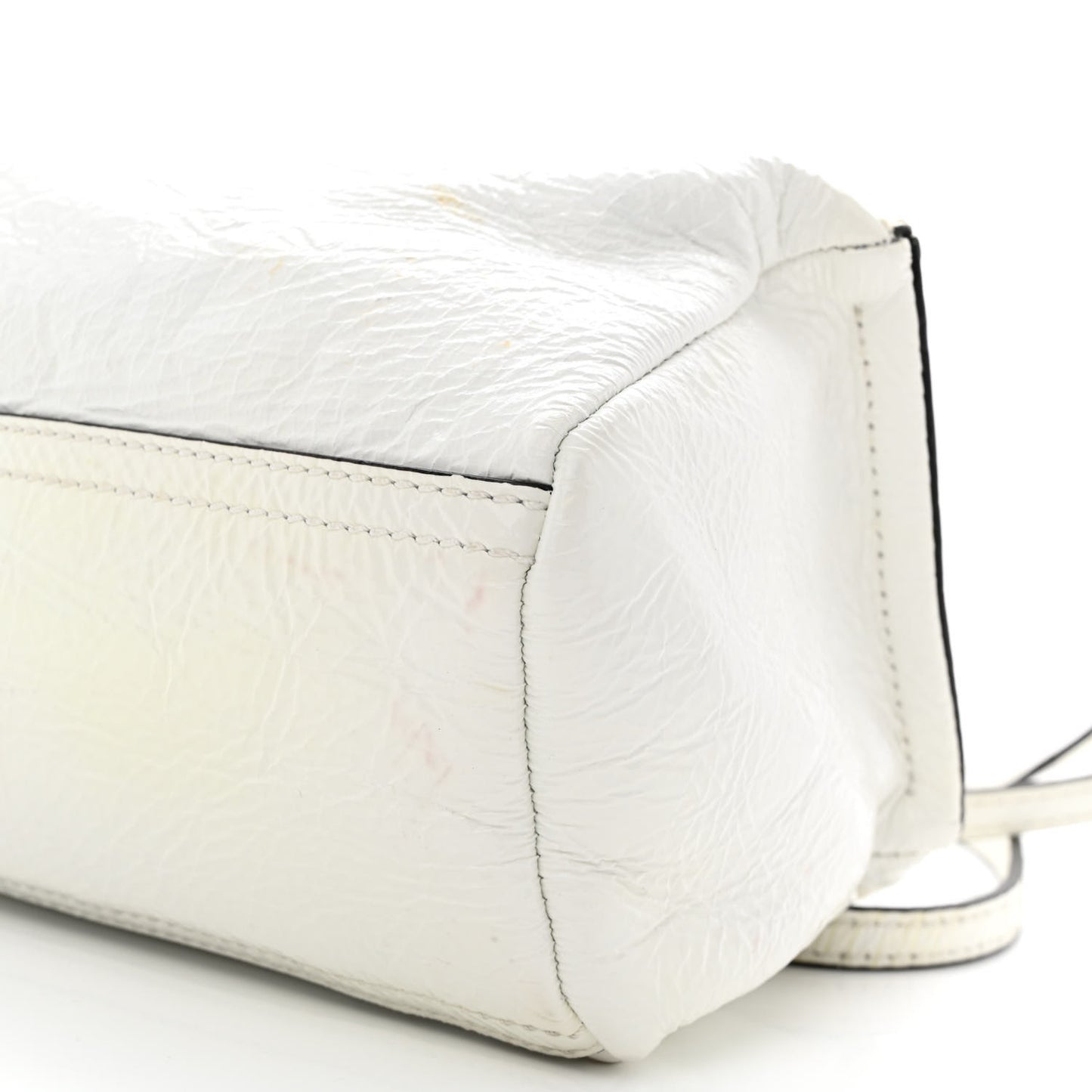 Crinkled Patent Deerskin Mini Pandora White