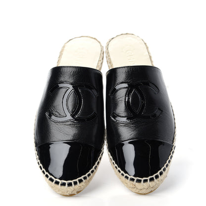 Chanel Iridescent Goatskin Patent CC Espadrille Mules 36 Black 5 of 11