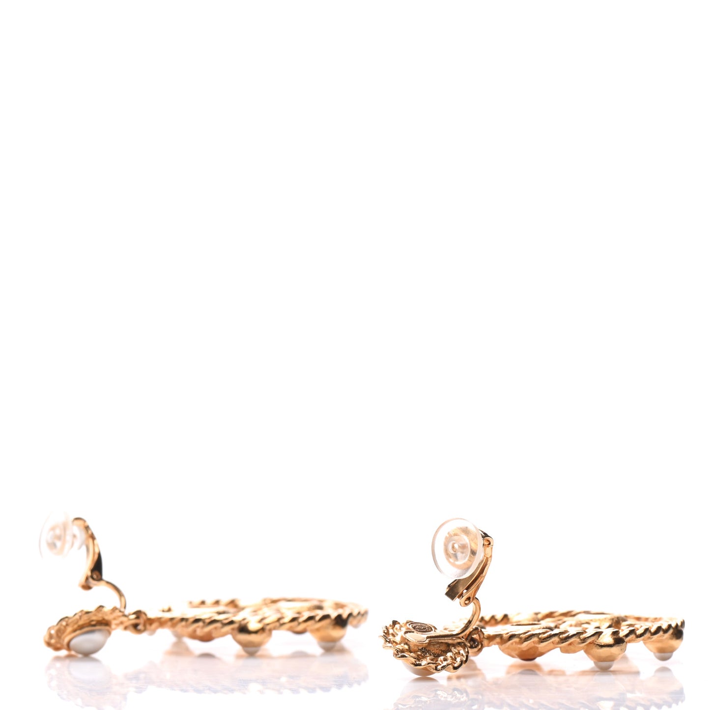 Pearl Gripoix CC Chain Drop Clip On Earrings Gold